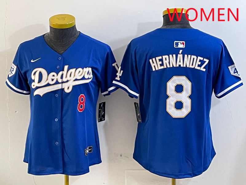 Women Los Angeles Dodgers 8 Hernandez Blue Gold Game 2025 Nike MLB Jersey style 1